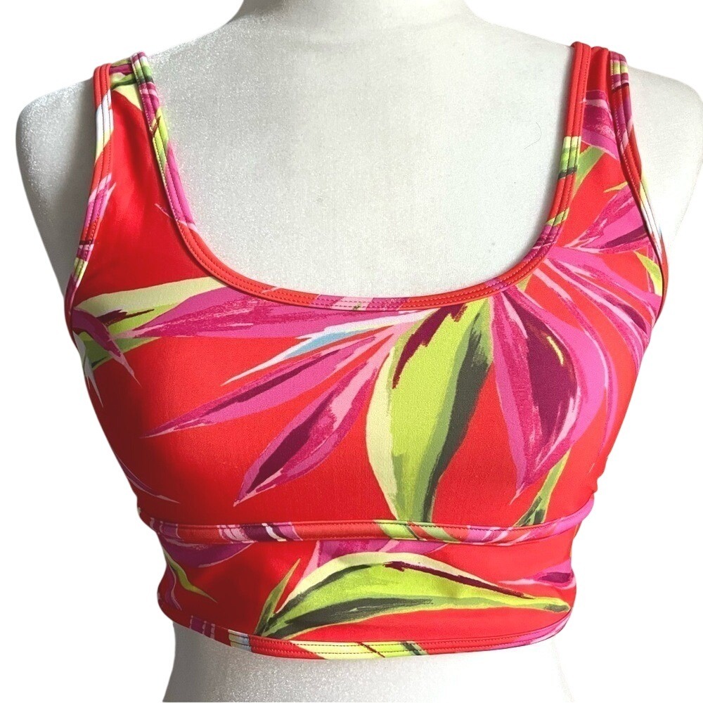 Old Navy Scoop Neck Bikini Swim Top Womens Small Orange Tropical Stretchy